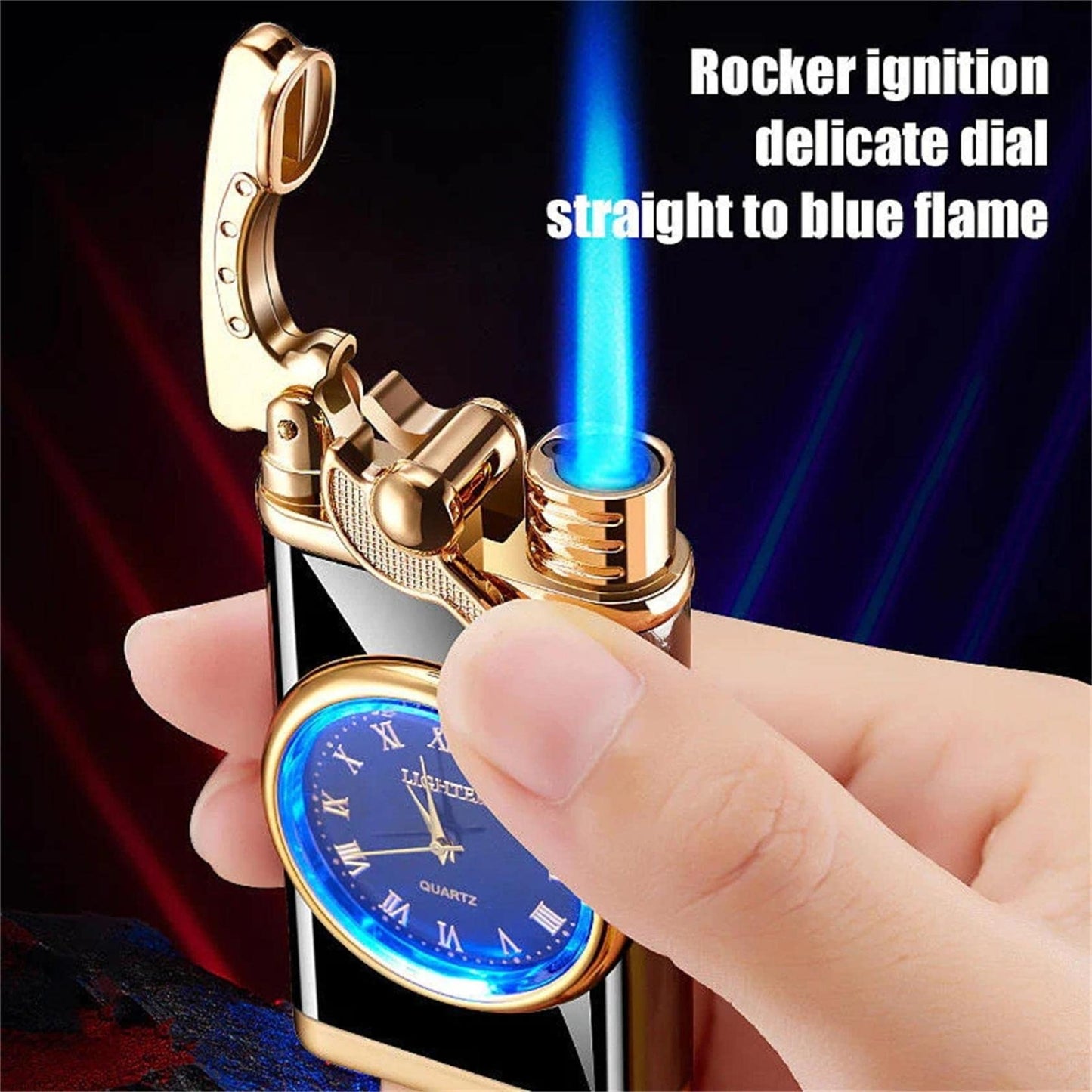 💙Blue Flame Lighter With Electric clock